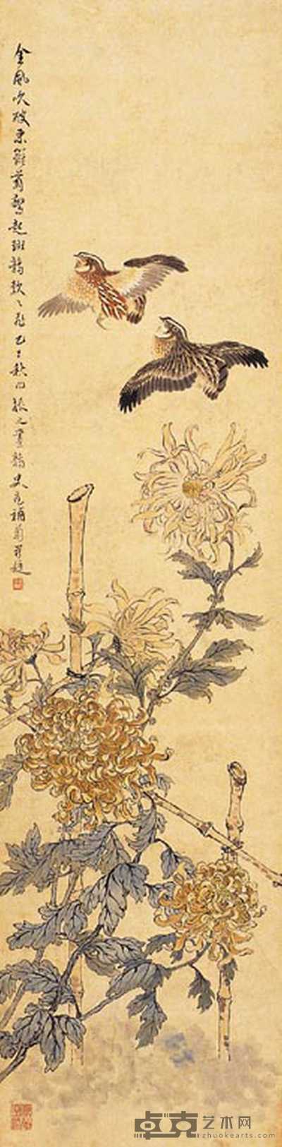 高振之等 花鸟 立轴 134×33cm